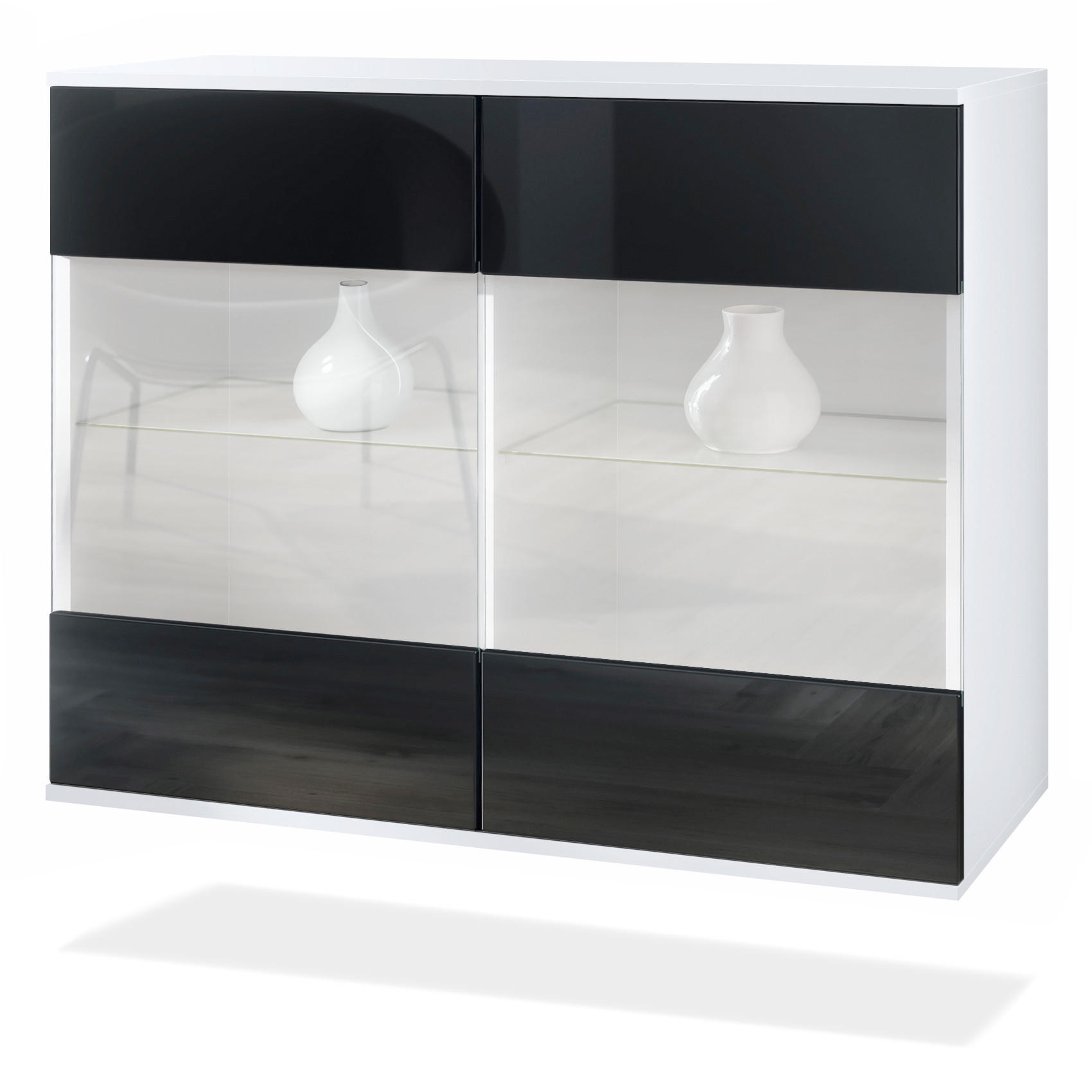 Vladon Kommode Schwarz Hochglanz 92.5x73.5x35 cm
