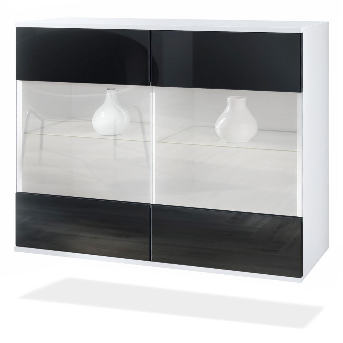 KOMMODE Bari Schwarz Hochglanz - Schwarz Hochglanz, Holzwerkstoff (92.5/73.5/35cm) - Vladon
