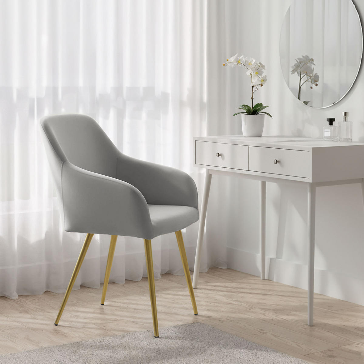 POLSTERSTUHL 6er Set, Metallbeine Grau, Gold 54,5/83/58 - Grau, Textil (55/83/58cm) - RAUMHIRSCH FURNITURE