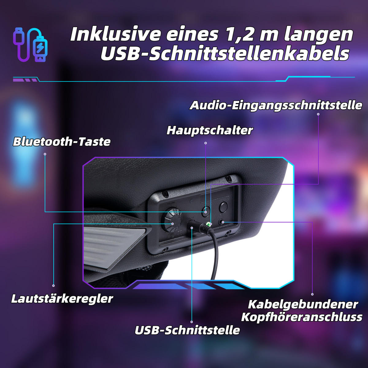 GAMING Stuhl mit runder Bodenplatte, drehbar & neigbar, ergonomischer Sessel, Schwarz-Grau - Grau, Leder (69/112/73cm) - BRILVERDE