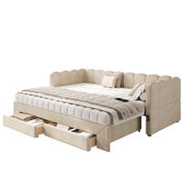 POLSTERBETT aus Chenille 90x200 cm in Beige mit Ausziehfunktion & USB - Beige, Textil (90/200cm) - Modfu