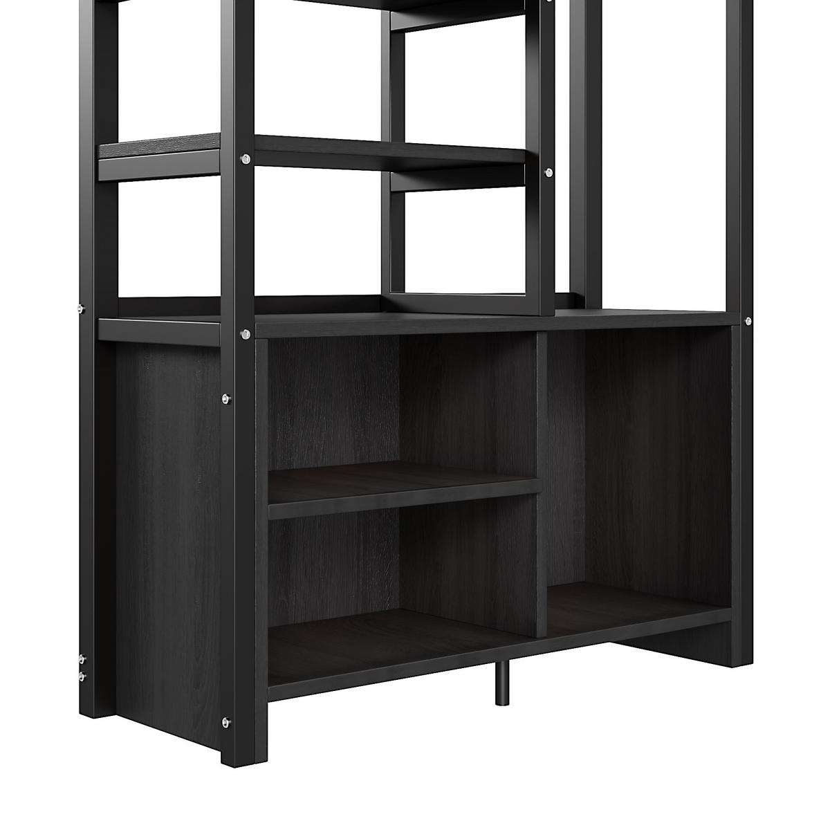 HOCHBETT aus Metall 90x200 cm in Schwarz mit Schreibtisch, USB & Steckdose - Schwarz, Metall (90/200cm) - Modfu