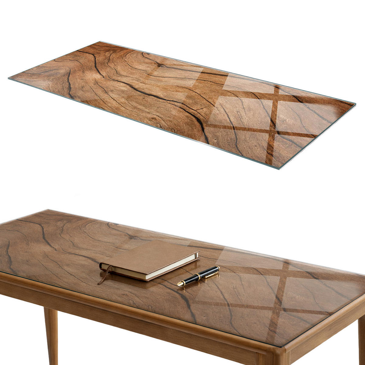 TISCHPLATTE 125x50 cm Natürliche Holzmaserung - Braun, Glas (0.4/125/50cm) - TULUP