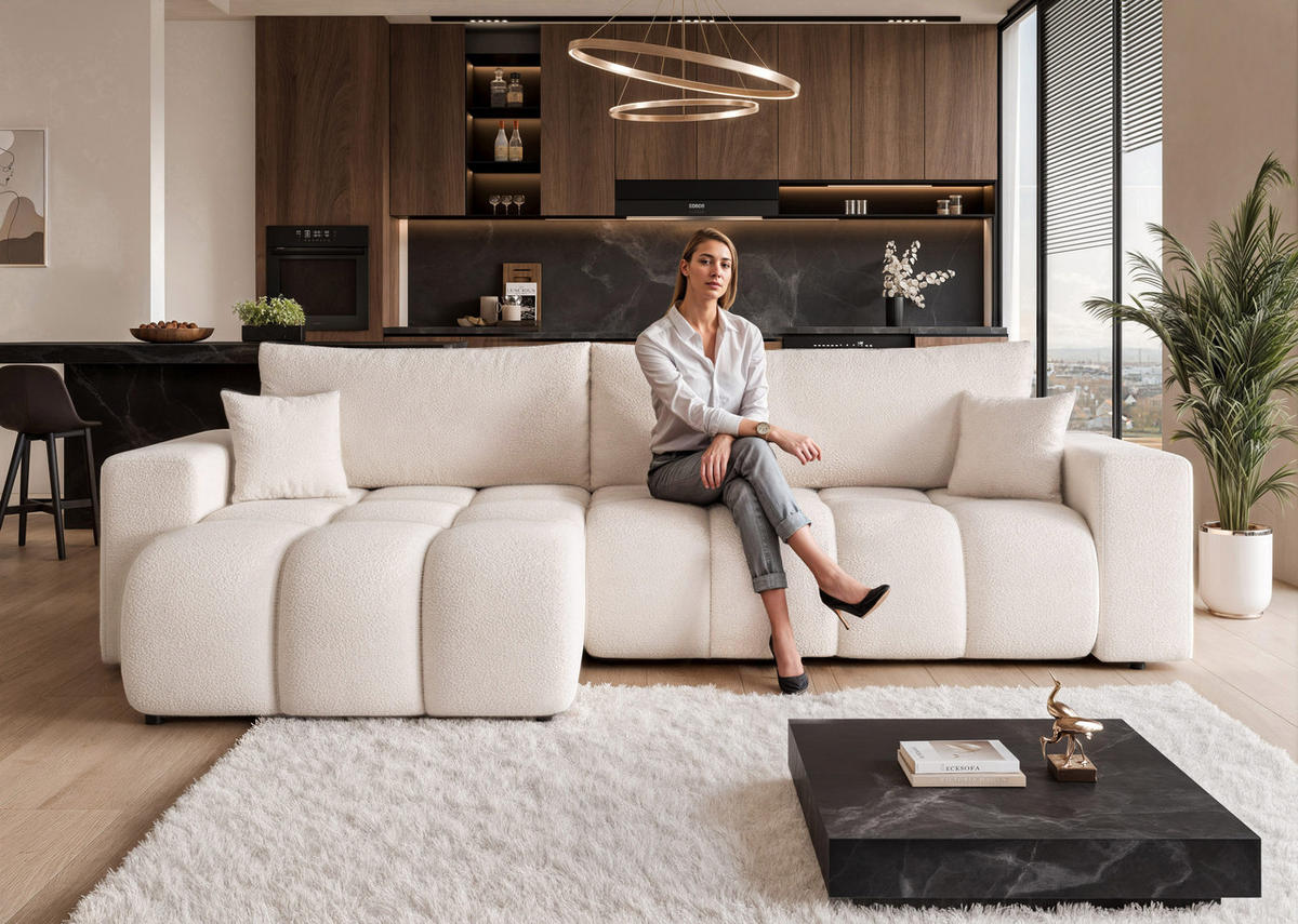 ECKSOFA OFI mit Schlaffunktion und Bettkasten Creme - Creme, Holzwerkstoff/Kunststoff (278/145cm) - Idohome