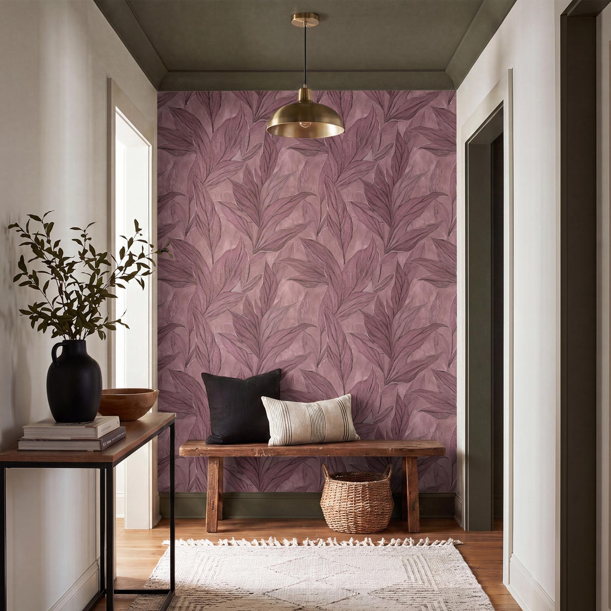 TAPETE - Blätter - Muster - Lila - 160x220 cm - Altrosa, Papier (160/220cm) - OnlyWow
