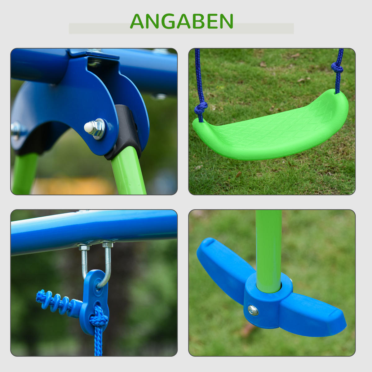 GARTENSCHAUKEL spielplatzschaukel schaukelwippe outdoor Schaukelgerüst mit 2 Schaukeln - Grün, Metall (140/280cm) - Outsunny