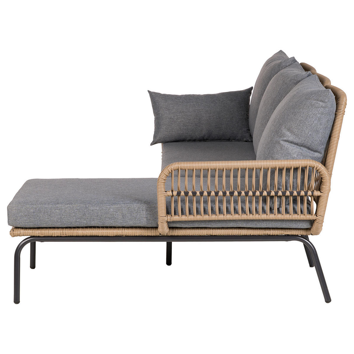 LOUNGESET - Polyrattan / Polyester - Beige / Grau - 3-teilig - Schwarz/Grau, Glas/Kunststoff - home24