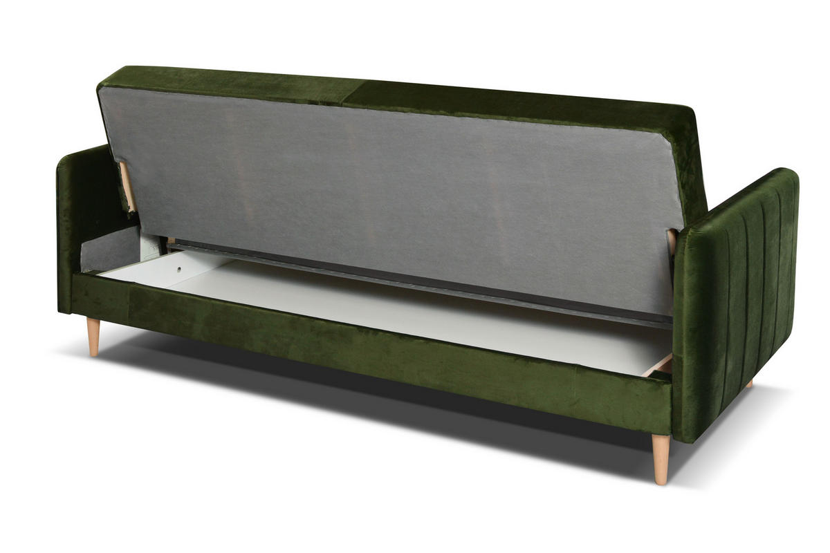 SCHLAFSOFA Vesto Olive Velours - Bettkasten - 207x93 cm - Olivgrün, Holz/Holzwerkstoff (207/93/93cm) - Ravio