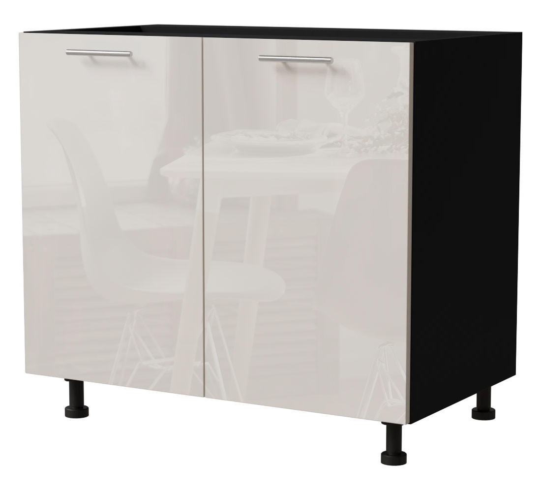Feldmann-Wohnen Küchenunterschrank Creme, Schwarz 90x82x50 cm