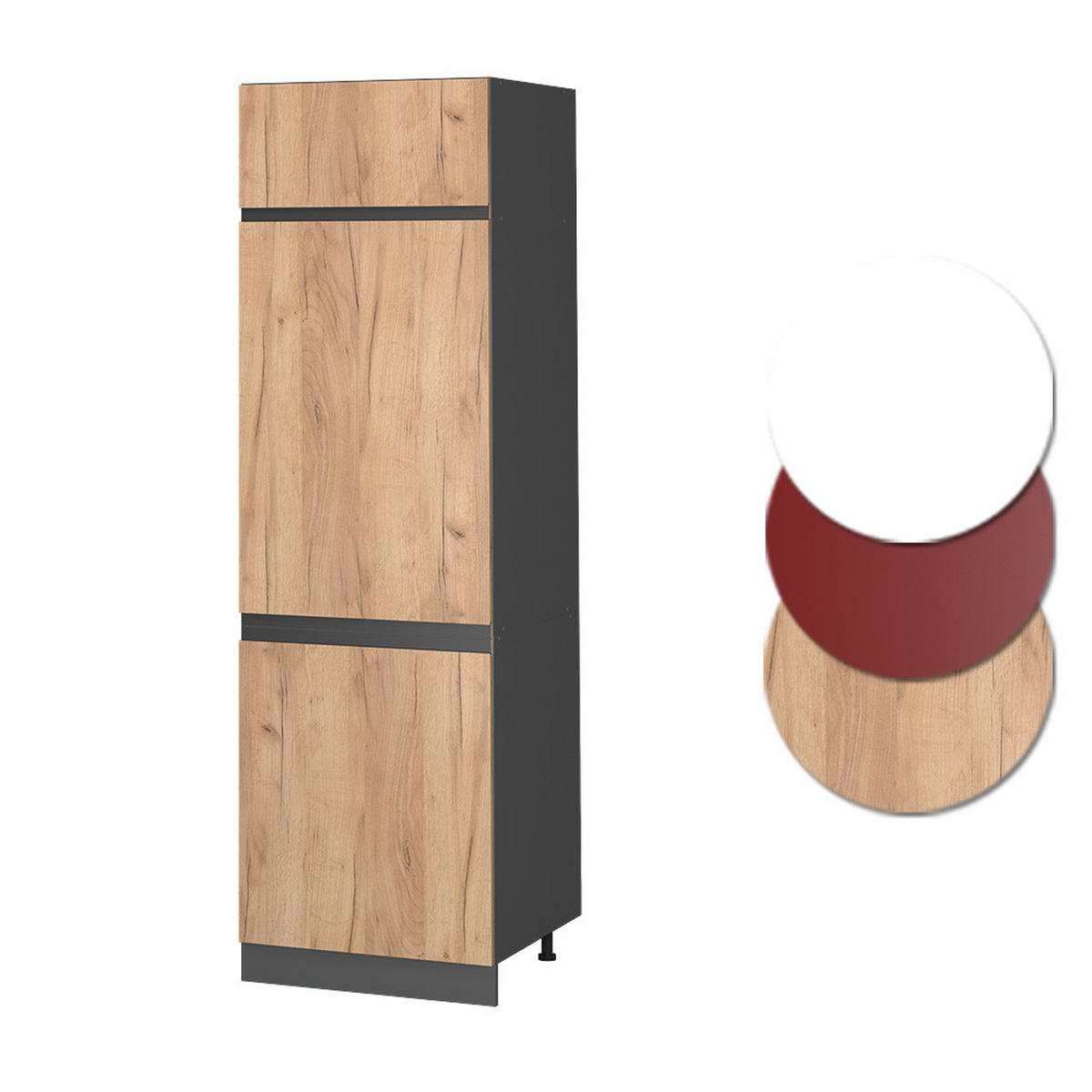 KÜHLUMBAUSCHRANK R-Line Goldkraft Eiche 60 cm J-Shape - Honigeiche/Anthrazit, Holzwerkstoff (60/206.8/57.2cm) - Vicco