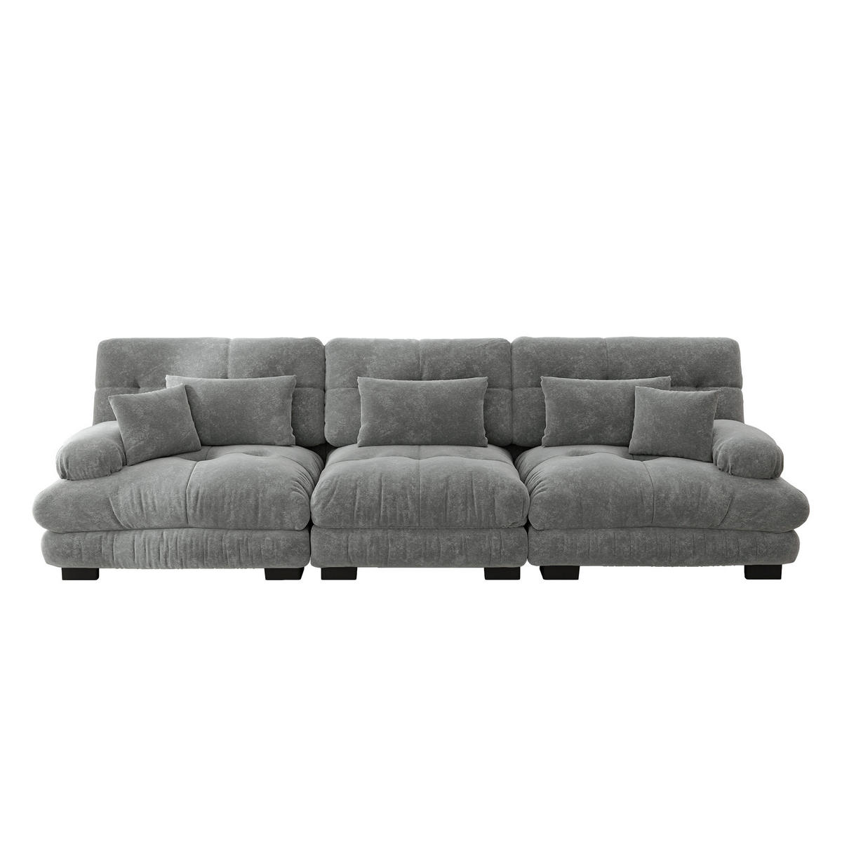 Sofa Stoff – 3-Sitzer mit Kissen - Grau, Holzwerkstoff/Textil (313/81/77cm) - Urban Meuble