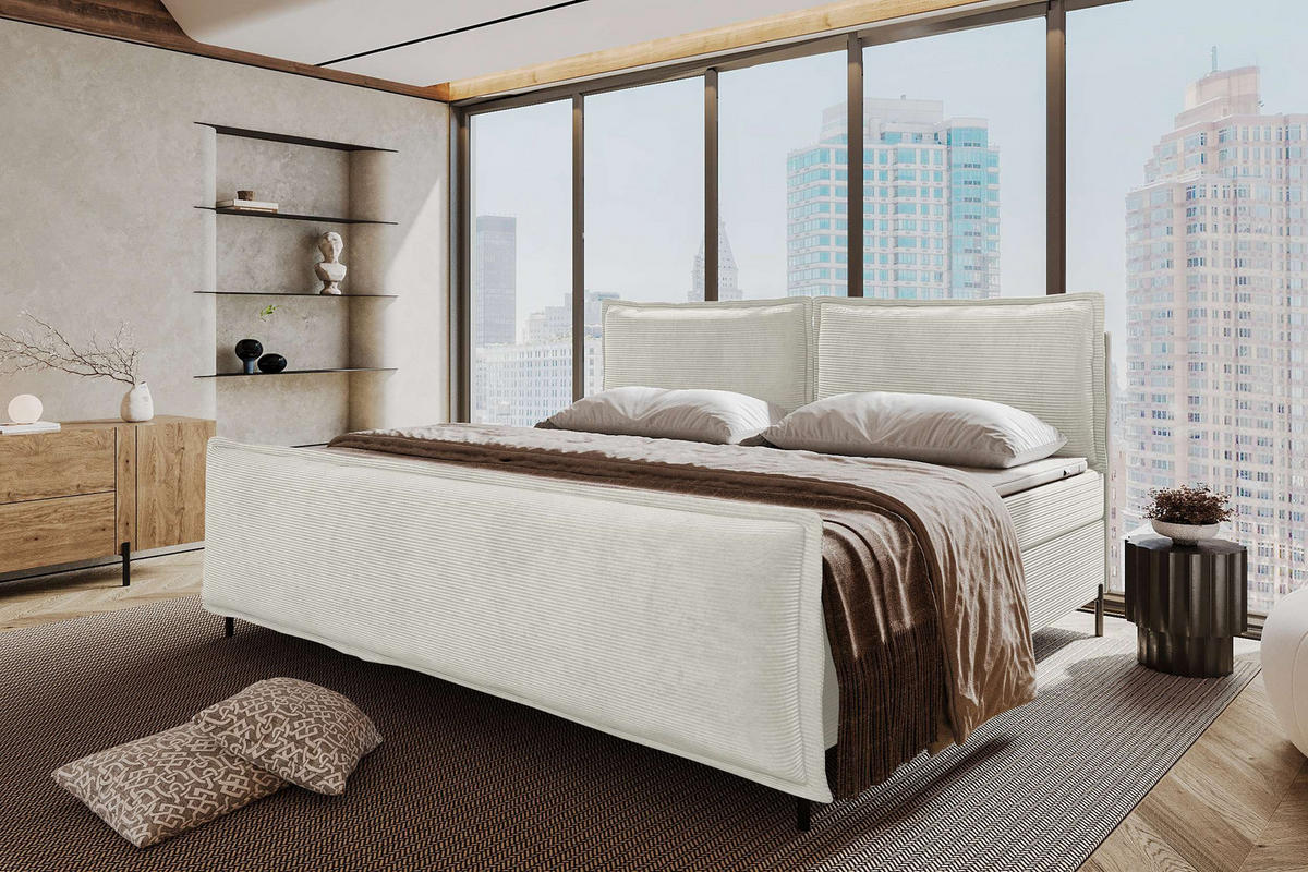 FAMILIENBETT BOXSPRINGBETT VERO PLUS Cordstoff Greige 220/200 cm - Greige/Schwarz, Holzwerkstoff/Textil (220/200cm) - 99rooms