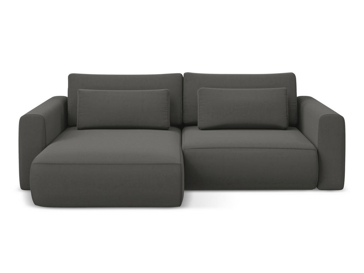 ECKSOFA mit Schlaffunktion Samt Stoff Grau - Dunkelgrau/Schwarz, Kunststoff/Textil (149/240cm) - Makamii