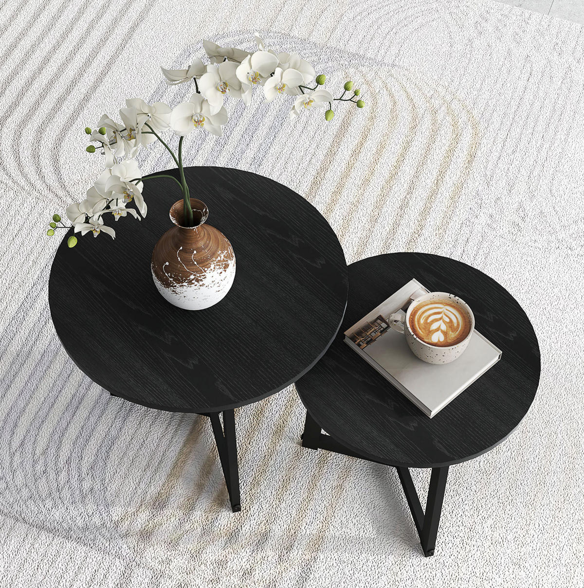 COUCHTISCH-SET 48/48/45 cm, ineinanderschiebbar mit Stahlgestell und MDF-Platte, Schwarz - Schwarz, Metall (48/48/45cm) - Redom
