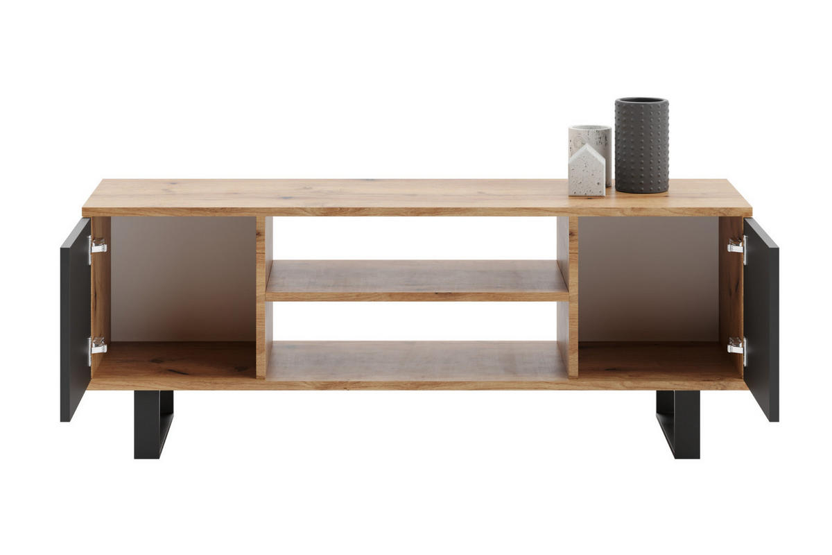 LOWBOARD Focus - Eichefarben/Schwarz, Holzwerkstoff (40/49/135cm) - RAUMHIRSCH FURNITURE