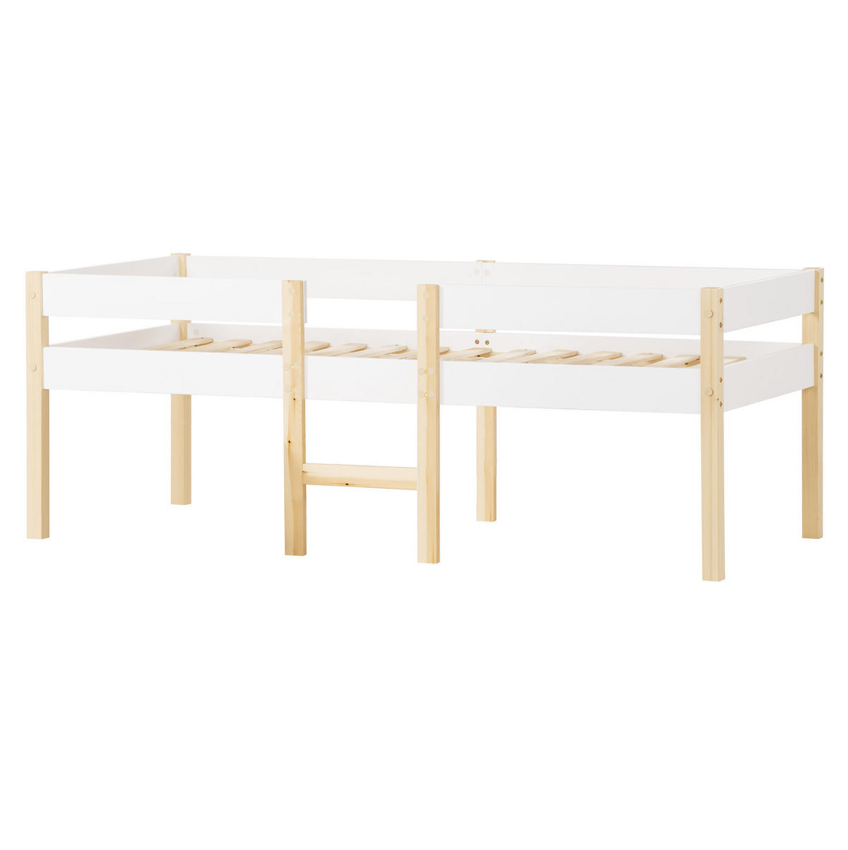 KINDERBETT 90/190 cm aus Kiefernholz mit Rausfallschutz und Stauraum - Weiß, Holz (90/200cm) - OKWISH