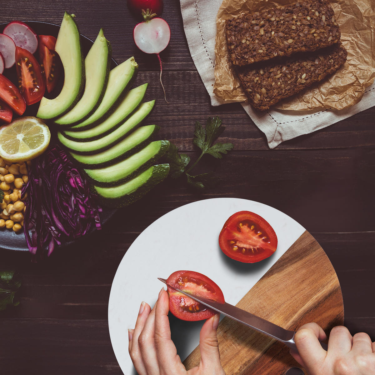 SCHNEIDEBRETT - Multicolor, Holz/Stein (25/25cm) - Relaxdays