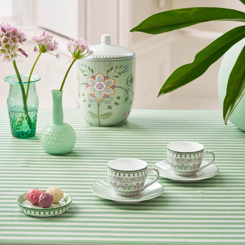 TASSEN & UNTERTASSEN 2er-Set Lilie & lotus light grün 120 ml - Grün, Keramik (13.2/9/13.5cm) - Pip Studio