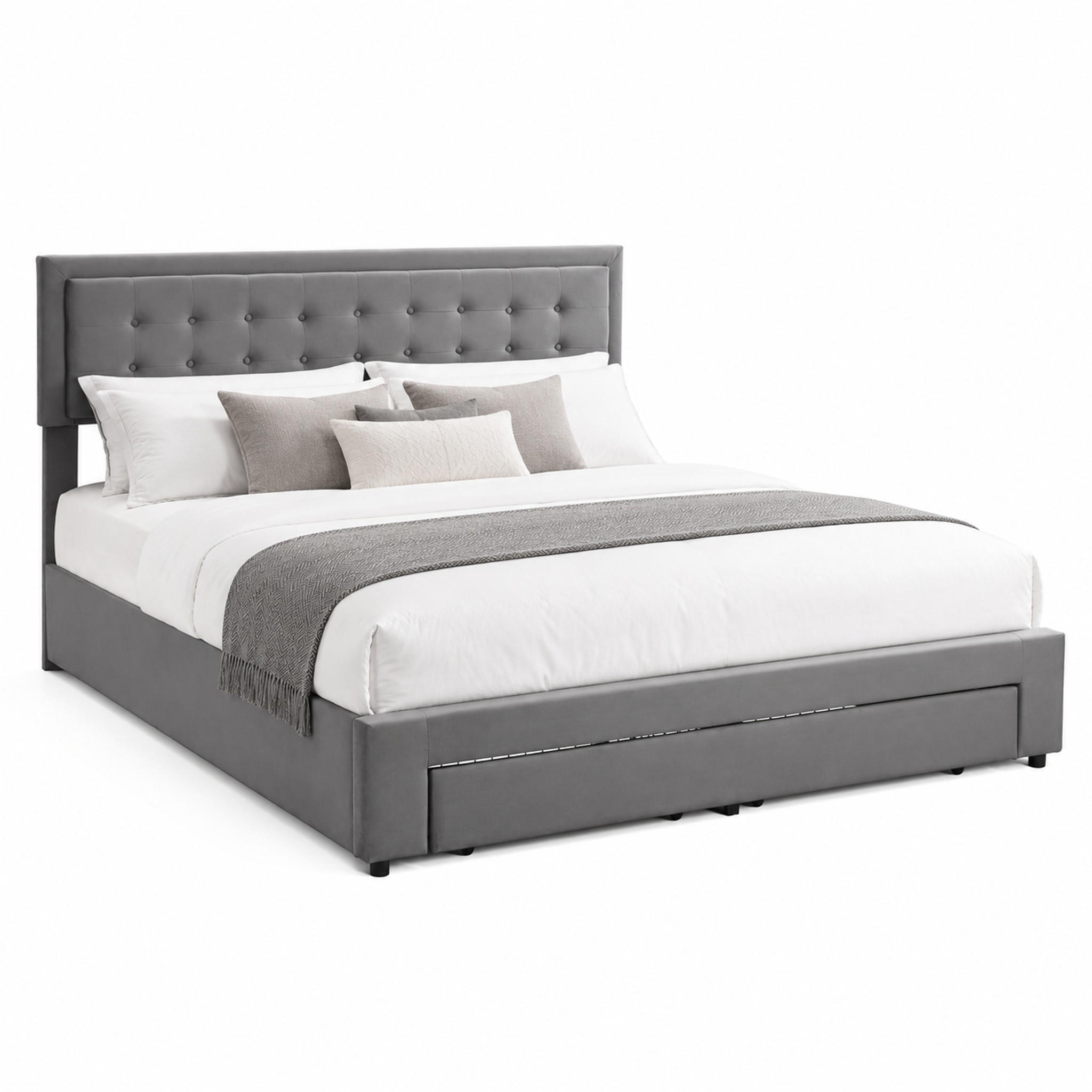 BETT mit Stauraum 160x200 cm Samt Grau - Grau, Metall (160/200cm) - Meubliv