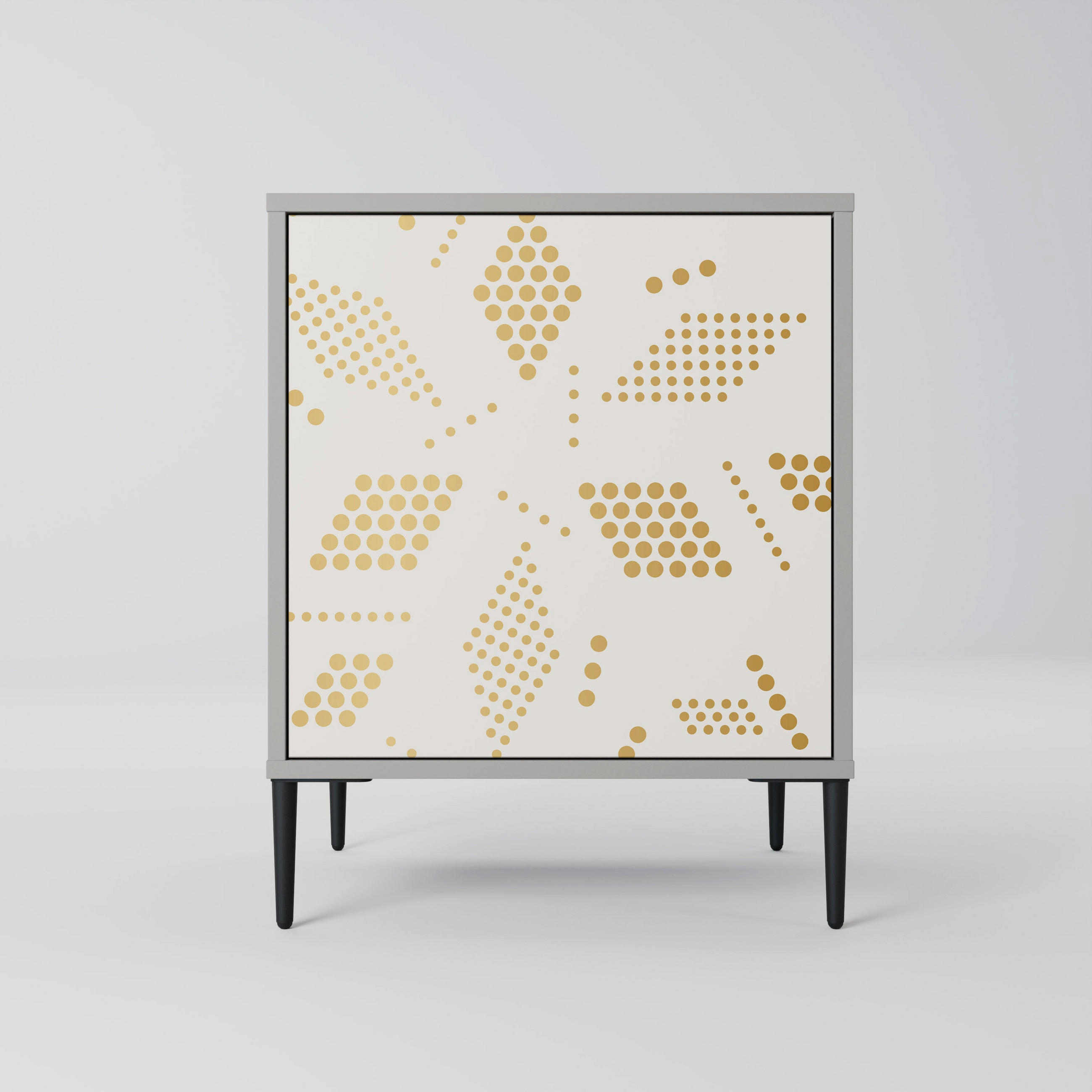 SIDEBOARD SPOTTED DAZE, Grau, 57,5x42x72,5 cm, Schwarze Metallfüße - Multicolor/Schwarz, Holzwerkstoff/Metall (57.5/72.5/42cm) - SpaceRebels