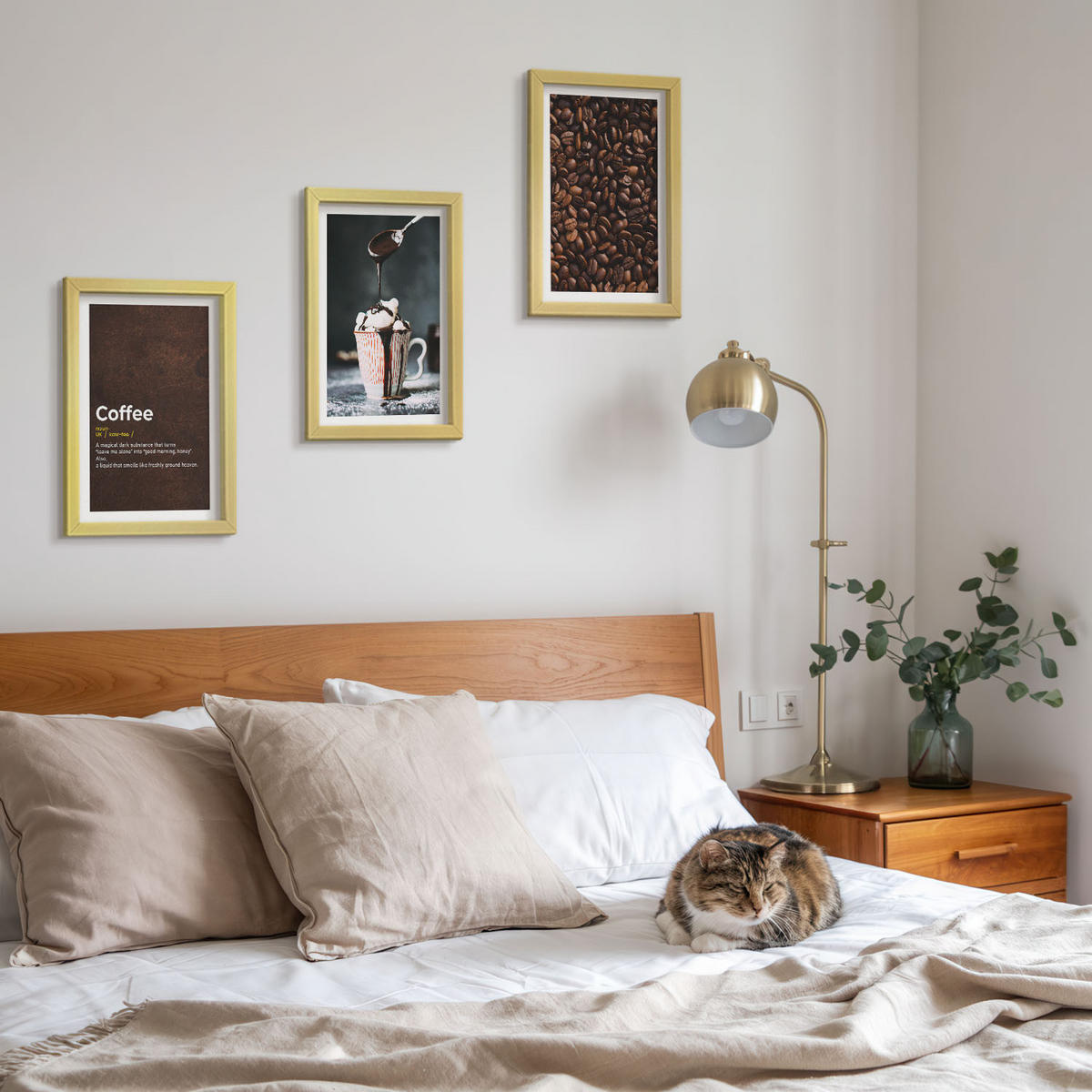 WANDBILDER 3er Set - 20x30 cm Goldrahmen - Kaffeegetränk mit Schlagsahne - Goldfarben, Kunststoff (20/30cm) - ArtPrintCave