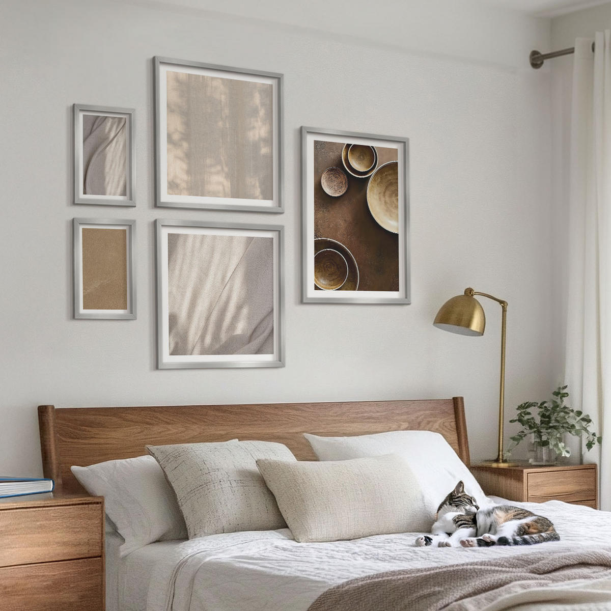 BILDER SET 5er Set - 50x50 cm & 20x30 cm & 40x60 cm Silberner Rahmen - Strukturen, Texturen, Minimalismus - Silberfarben, Kunststoff (40/60cm) - TULUP