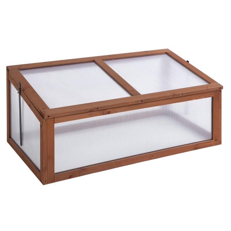 Modfu MINI skleník ze dřeva 100x65x40 cm hnědý s výklopným víkem a polykarbonátovou deskou
