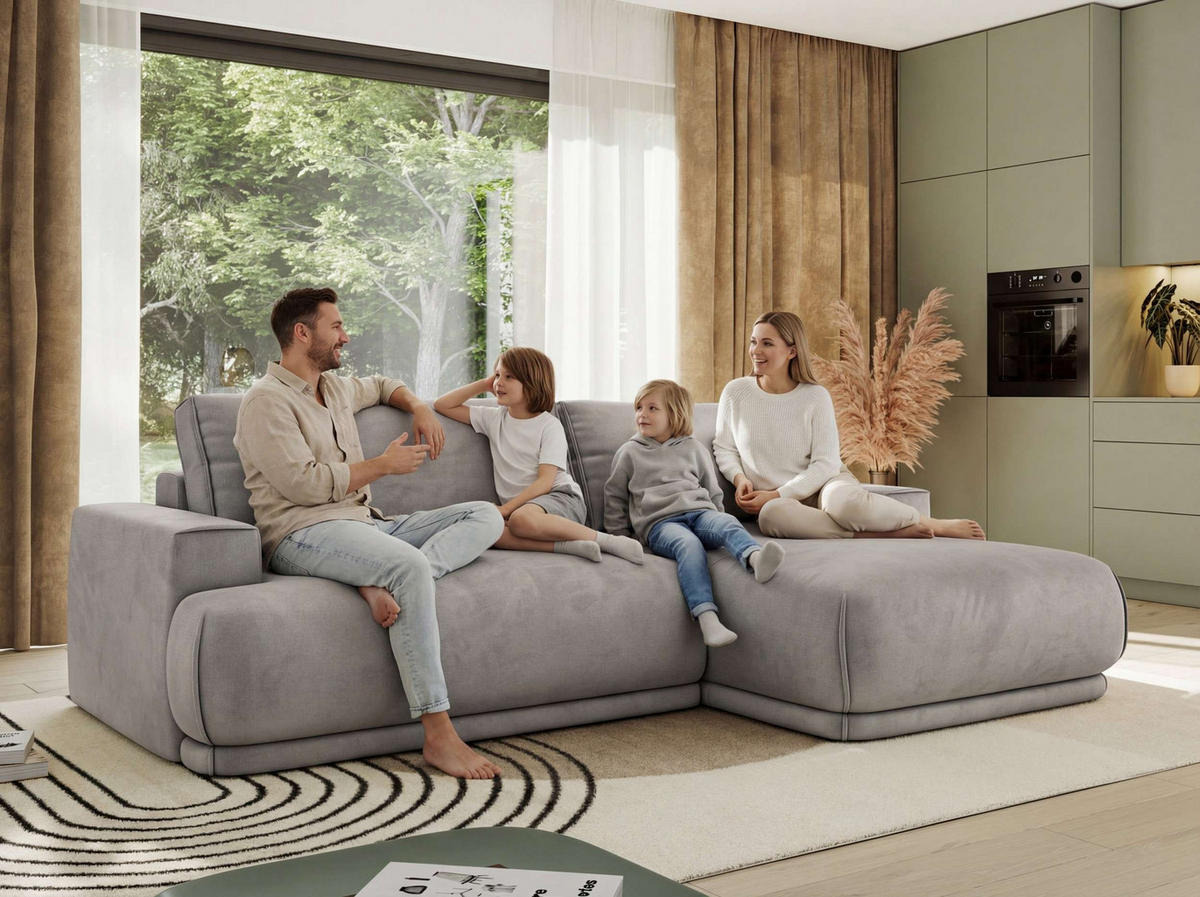 ECKSCHLAFSOFA RINA L Dunkelgrau Velvet - rechts - Dunkelgrau/Schwarz, Kunststoff/Textil (170/267cm) - MKS