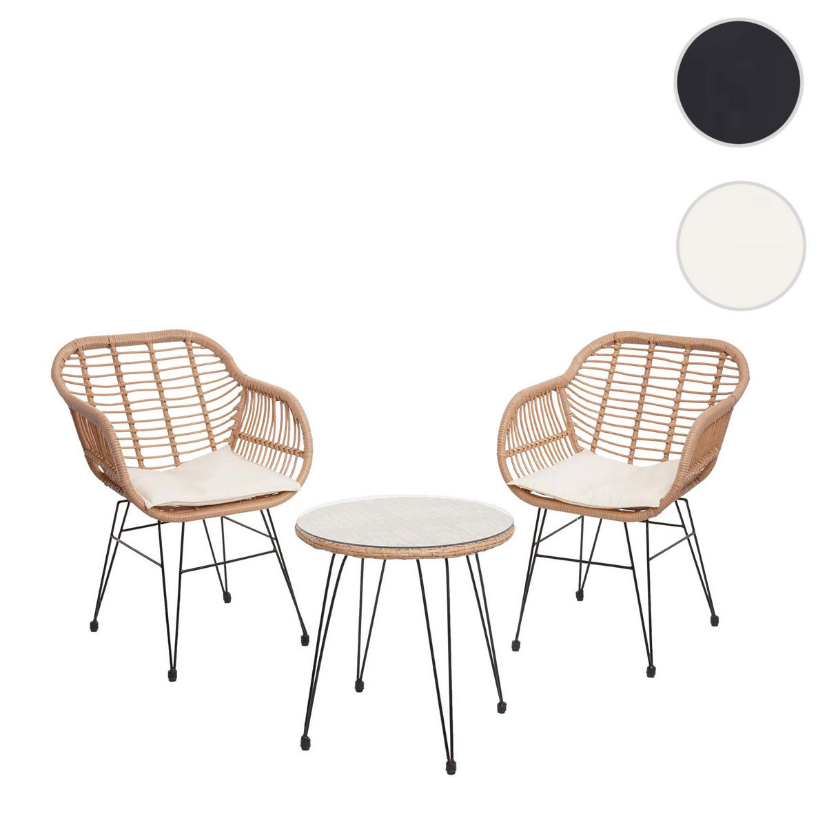 POLY-RATTAN GARNITUR Braun, Cremeweiß - Braun/Weiß, Kunststoff - MCW