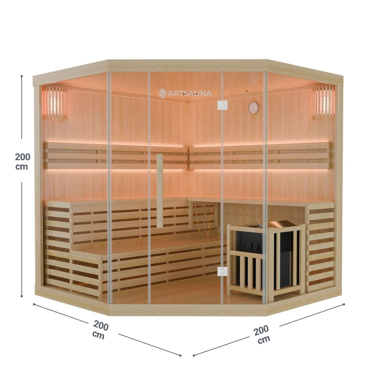 SAUNAKABINE Espoo200 Premium - Naturfarben, Holz (200/200/200cm) - Artsauna
