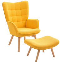 KŘESLO s podnožkou 72/80/101 cm oranžové z polyesteru s taburetem a bukovými nohami - pomerančová, textil (72/101/80cm) - OKWISH
