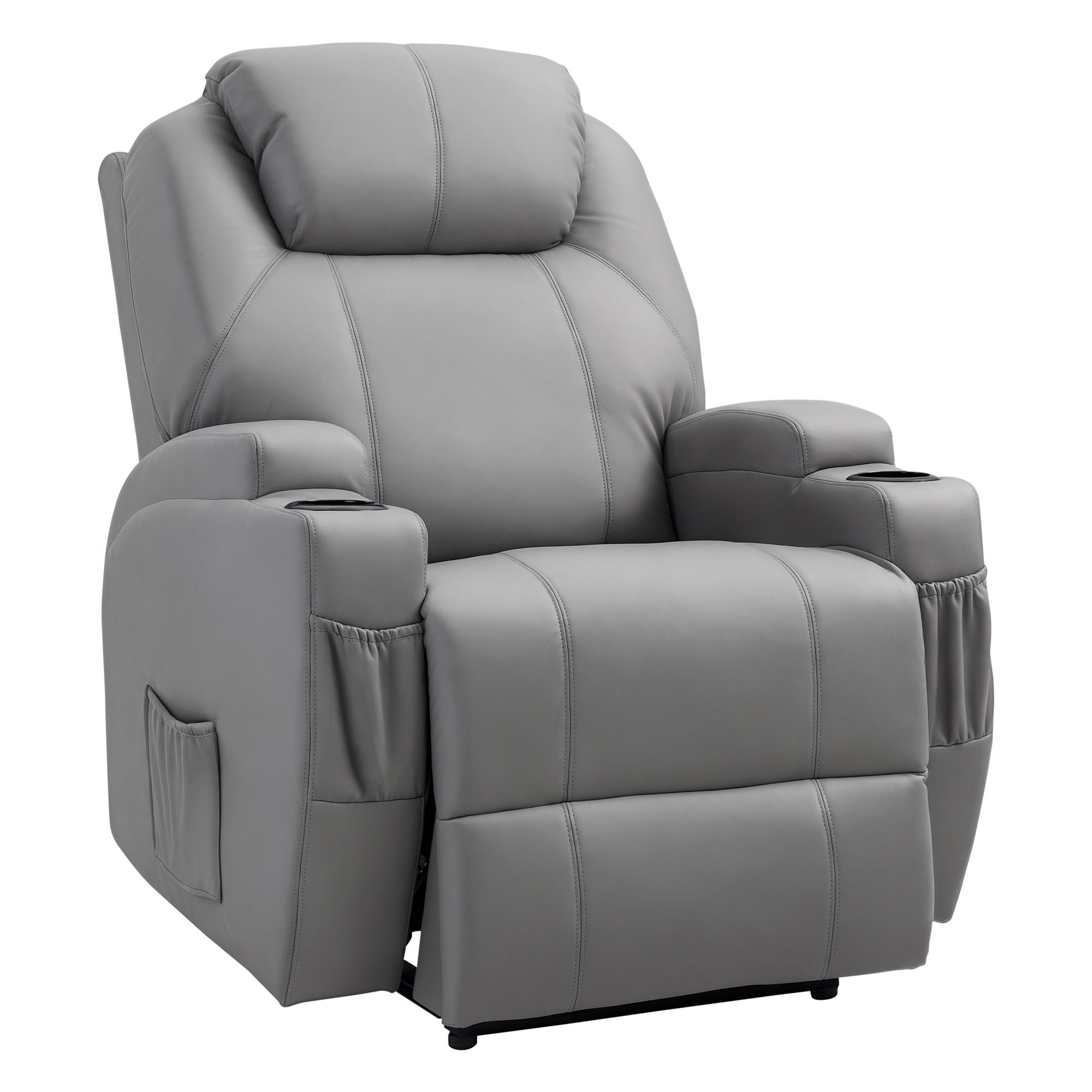 MASSAGESESSEL DE-15343 elektrisch verstellbar mit 8 Vibrationspunkten Grau - Hellgrau, Leder (97/110/82cm) - ComfortXL
