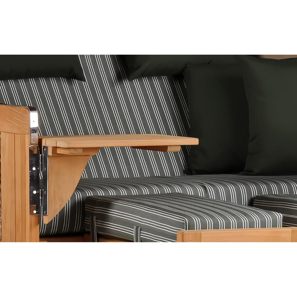 STRANDKORB Düne 2 Sitzer Teak PE Grey - Braun/Grün, Holz/Metall (125/170/80cm) - Mr. Deko