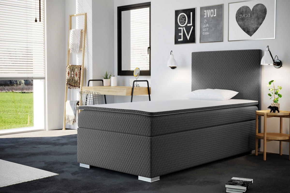 BOXBETT Mit Bettkasten Matratze Topper ICON Grau 100x200 cm Rechts - Grau, Holz (100/200cm) - Kaiser Möbel