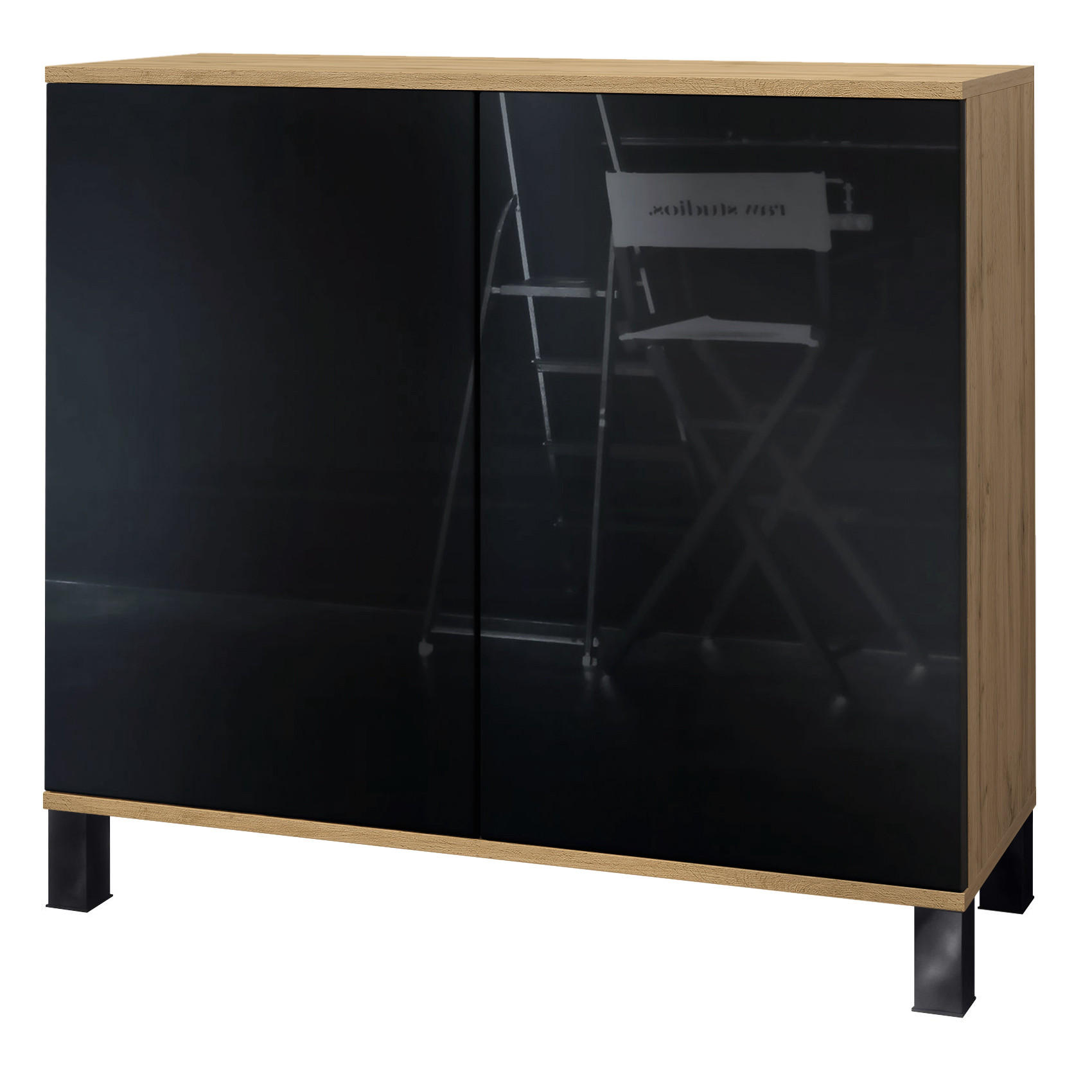 Vladon Kommode Schwarz Hochglanz 92.5x84.5x35 cm