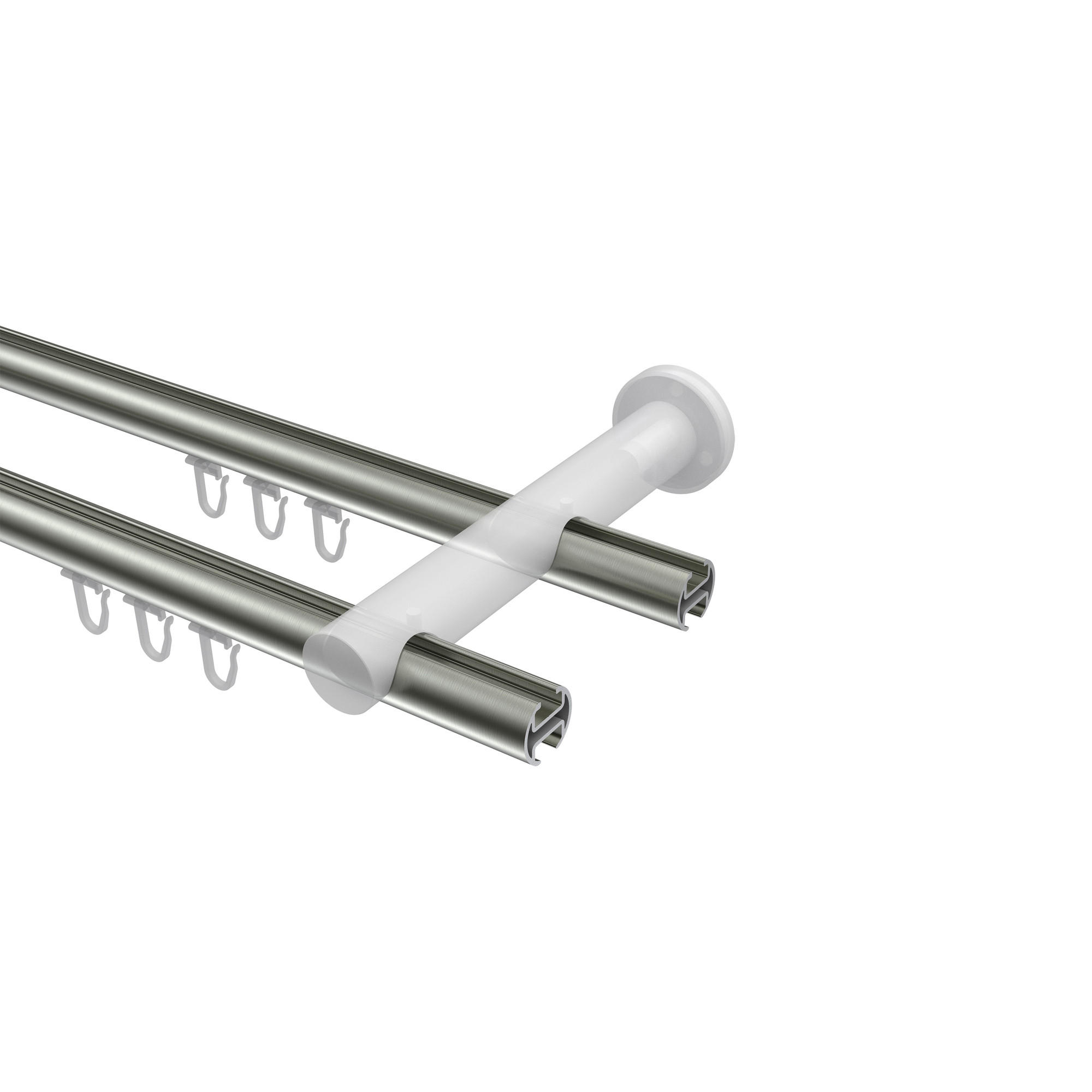 GARDINENSTANGE INNENLAUF Platon Savio 400 cm (geteilt in 2 x 200 cm), 2-läufig, 20 mm Ø Edelstahl-Optik - Edelstahlfarben, Metall (400cm) - INTERDECO