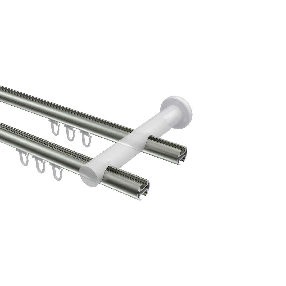 INNENLAUF-GARDINENSTANGEN-SET Platon Tanara 400 cm (geteilt in 2 x 200 cm), 2-läufig, 20 mm Ø Edelstahl-Optik - Edelstahlfarben/Silberfarben, Metall (400cm) - INTERDECO