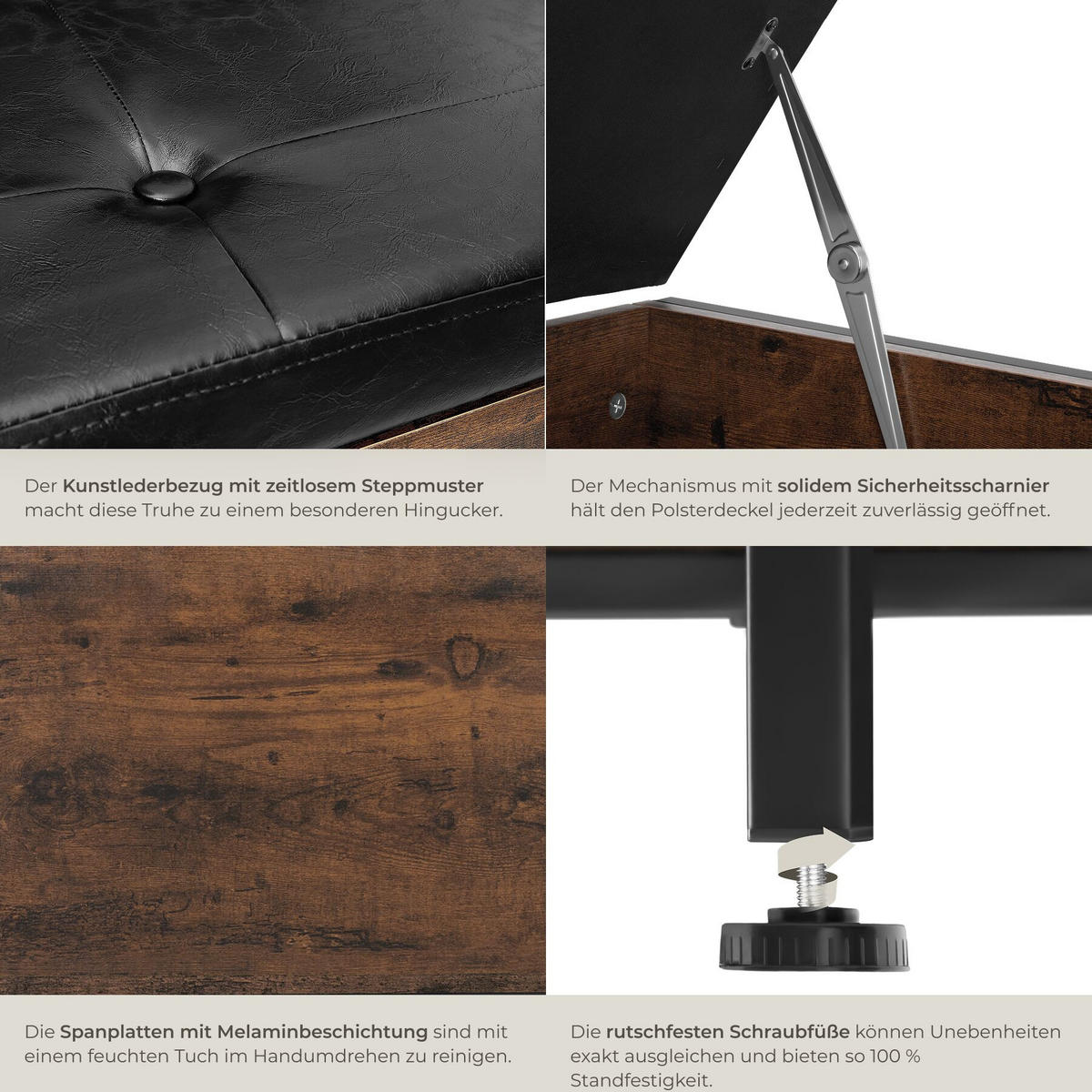 SITZTRUHE Calico, Kunstlederbezug, Industrial Holz dunkel, rustikal - Rostfarben, Holzwerkstoff (41.5/50.5/81.5cm) - tectake