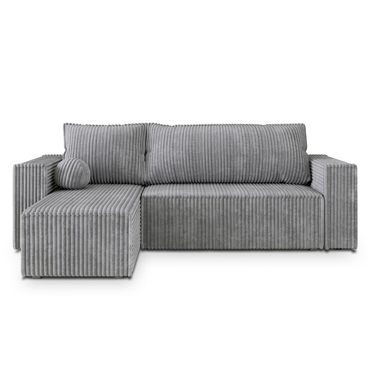 ECKSOFA RAVELO T Hellgrau Kordstoff mit Schlaffunktion - Hellgrau/Grau, Holz/Kunststoff (240/140cm) - MASSENO