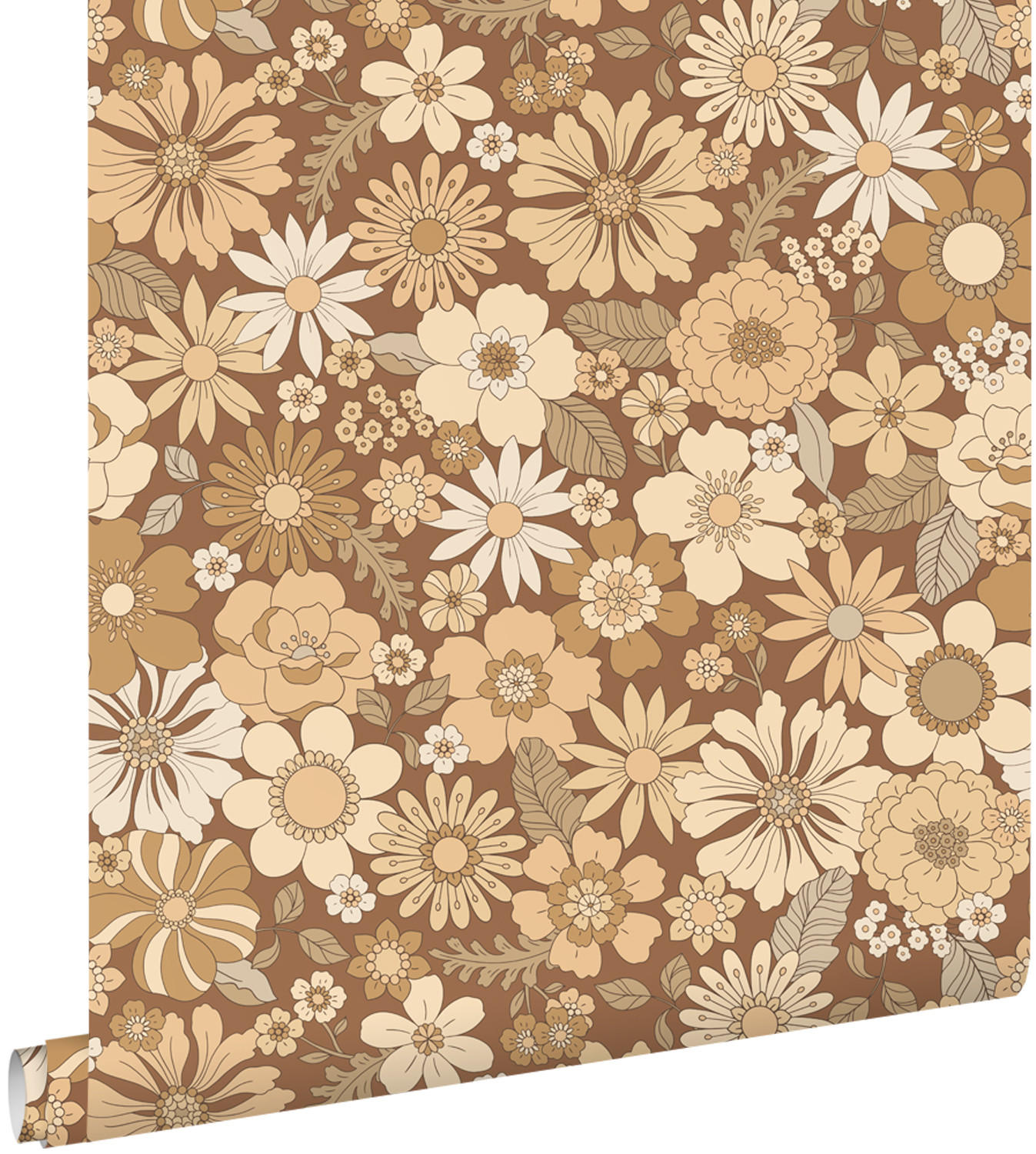 TAPETE Retro Blumen 50 x 900 cm - Braun, Papier (50/900cm) - ESTAhome