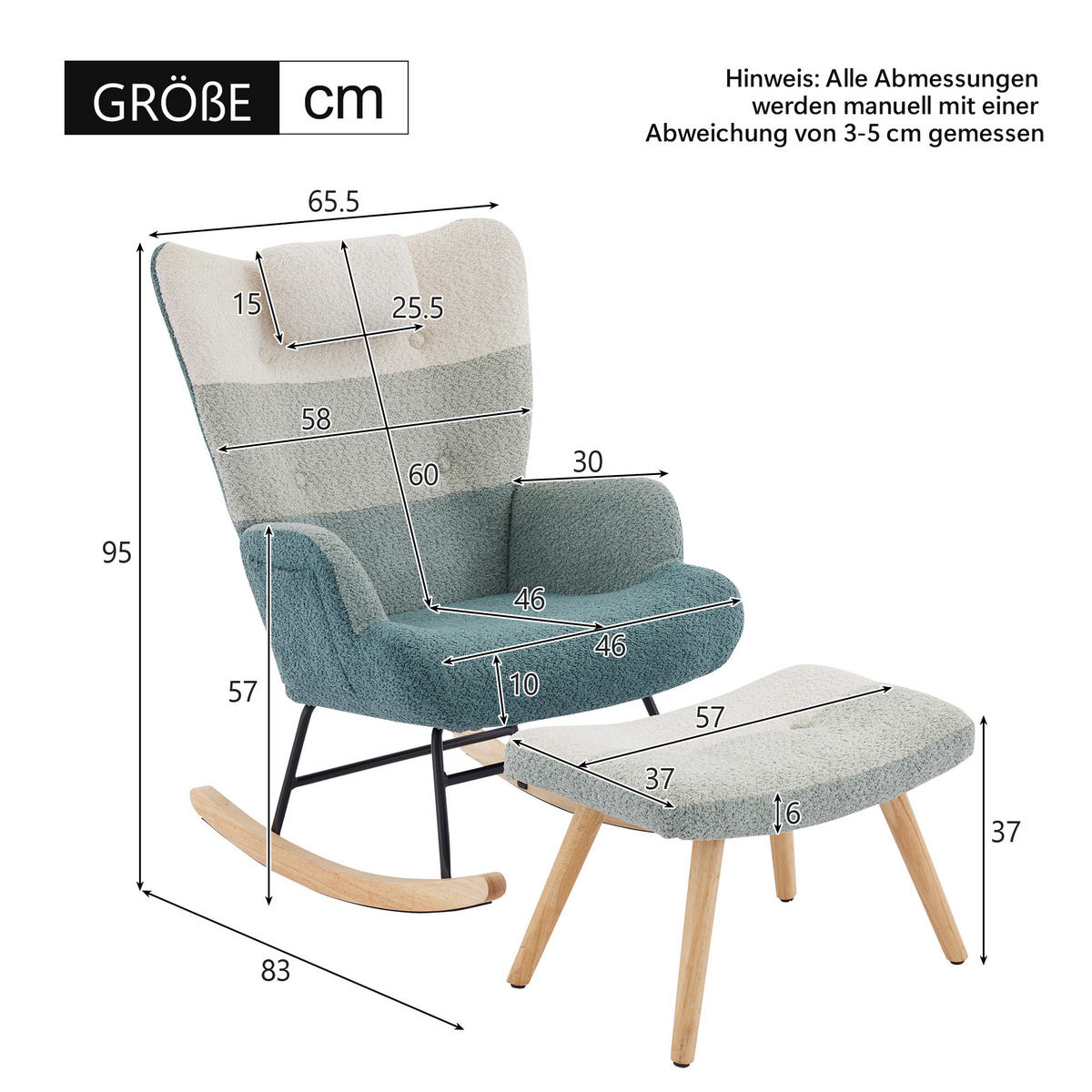 SCHAUKELSTUHL Bouclé mit Fußbank, Seitentasche 83/65,5/95 cm Multicolor - Multicolor, Textil (83/95/65.5cm) - Redom