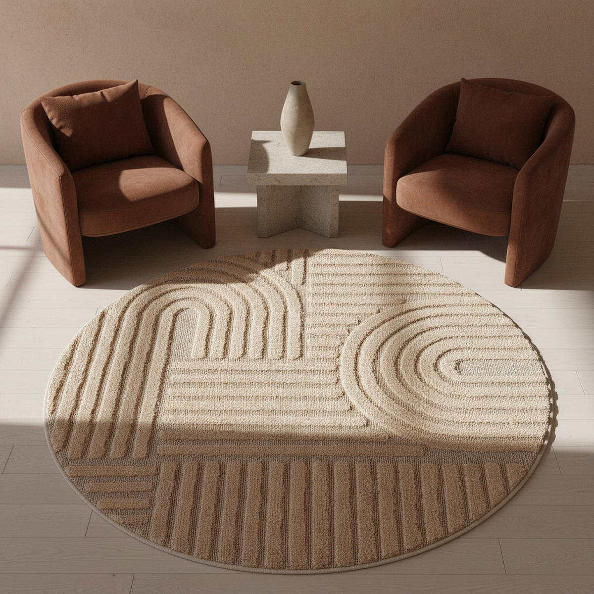 TEPPICH Esszimmer 3D Skandinavischer Boho Elegant Waschbar Wohnzimmer Rund Rosa 80x80 cm – RIGI - Rosa, Textil (80/80cm) - KADIMA DESIGN
