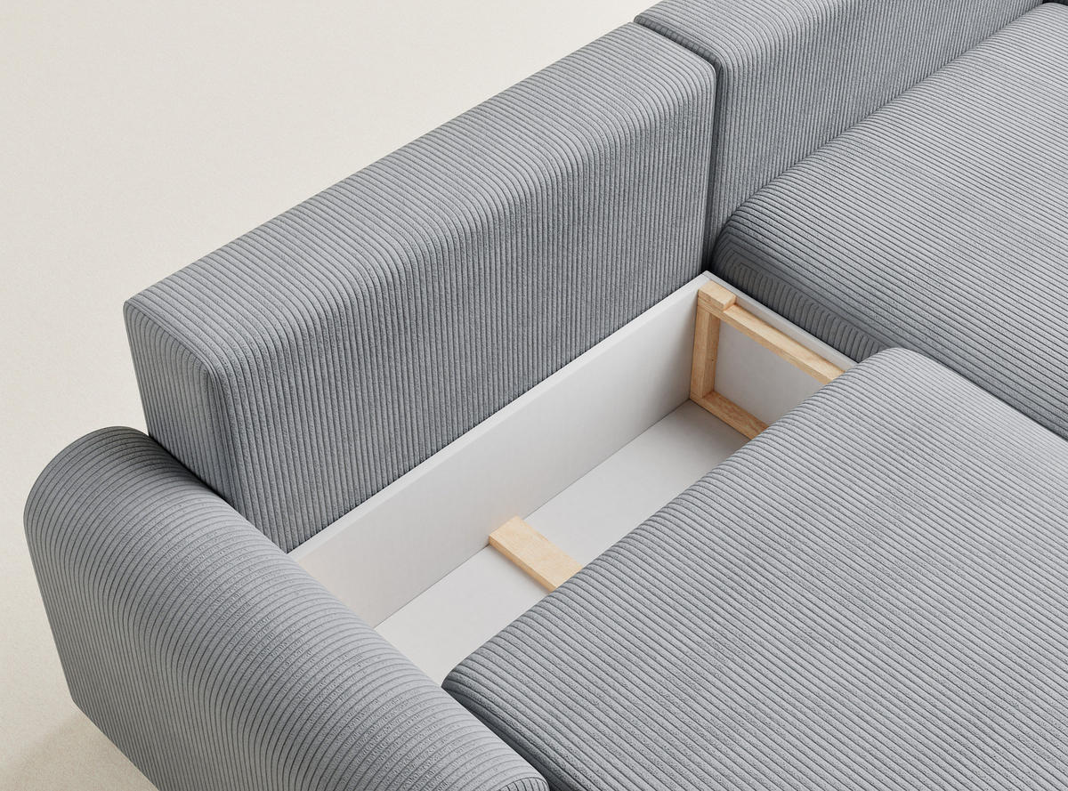ECKSOFA MIT SCHLAFFUNKTION Tallin Hellgrau Samtstoff - Blaugrau/Schwarz, Holz/Holzwerkstoff (240/145cm) - Maison de Reve