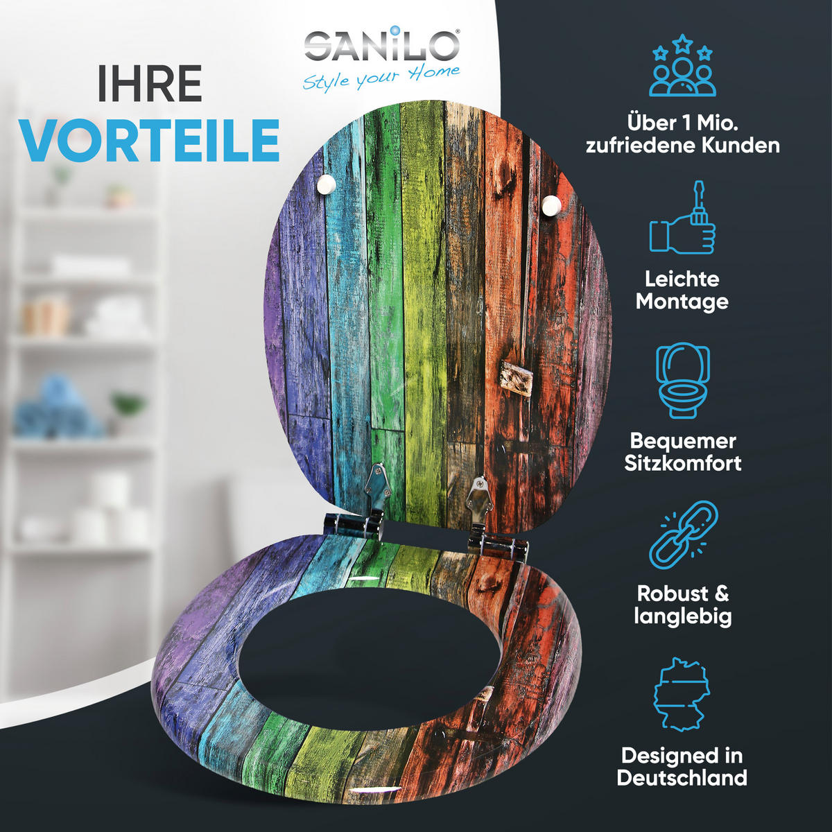 WC-SITZ mit Absenkautomatik Rainbow - Multicolor, Holzwerkstoff (38/6/47cm) - Sanilo