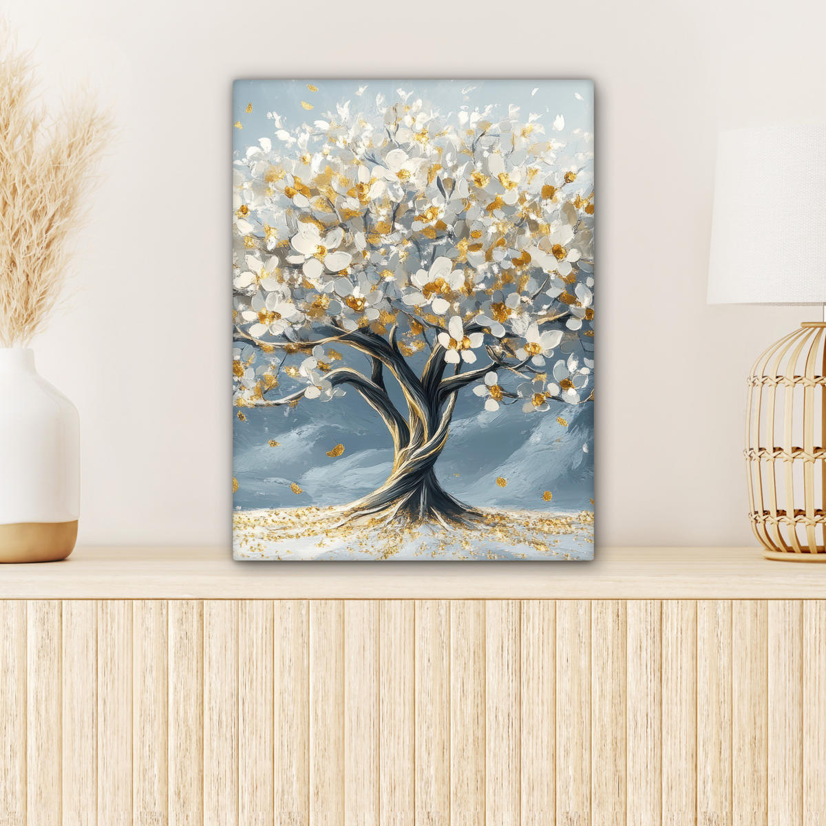 LEINWANDBILD Baum - Winter - Baum des Lebens - Modern - Gold Room Decor 30x40 cm - Goldfarben, Textil (30/40cm) - MuchoWow
