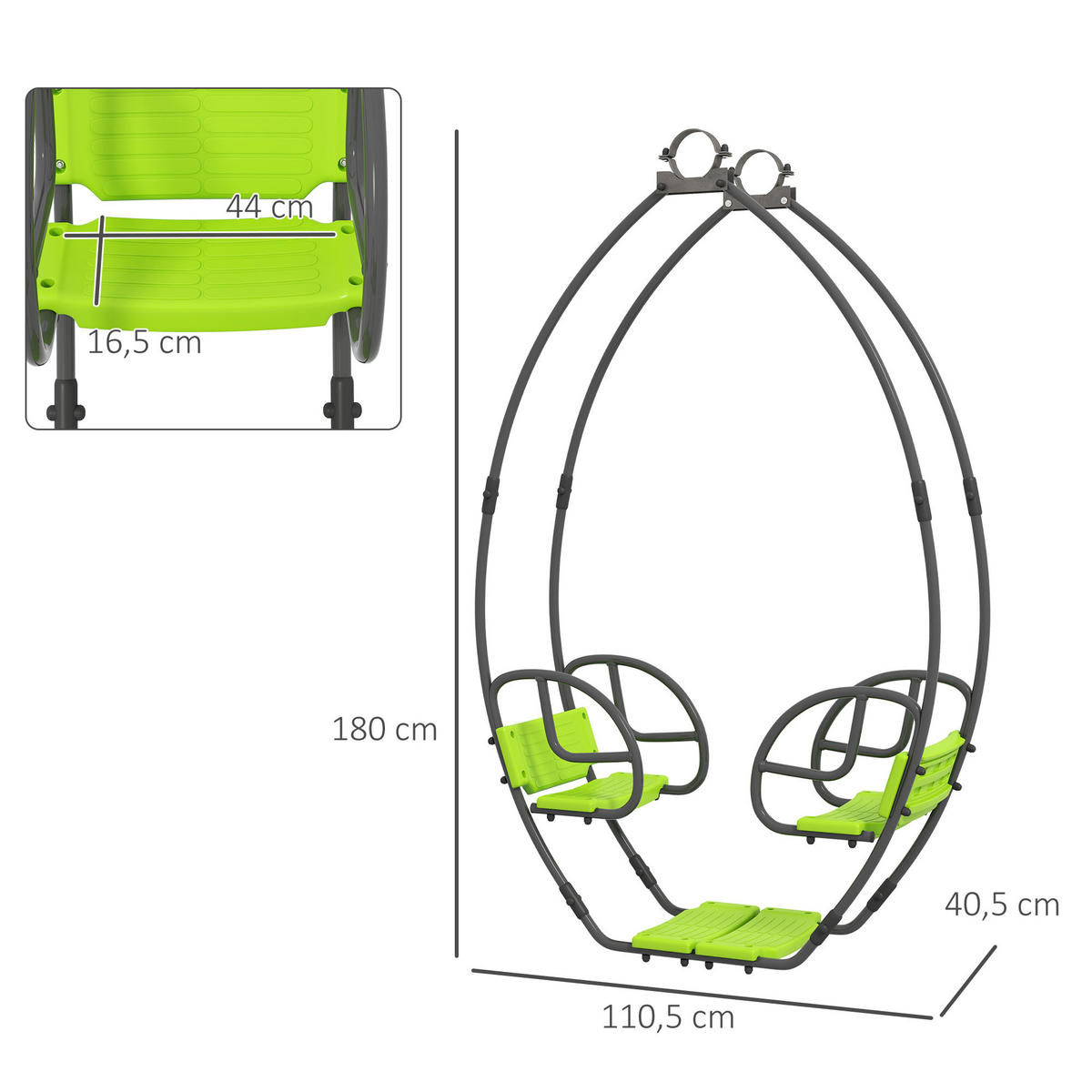 SCHAUKEL DE-17968 mit Griffen & Fußstützen für 2 Kinder Grün - Grün, Metall (40.5/110.5cm) - ComfortXL