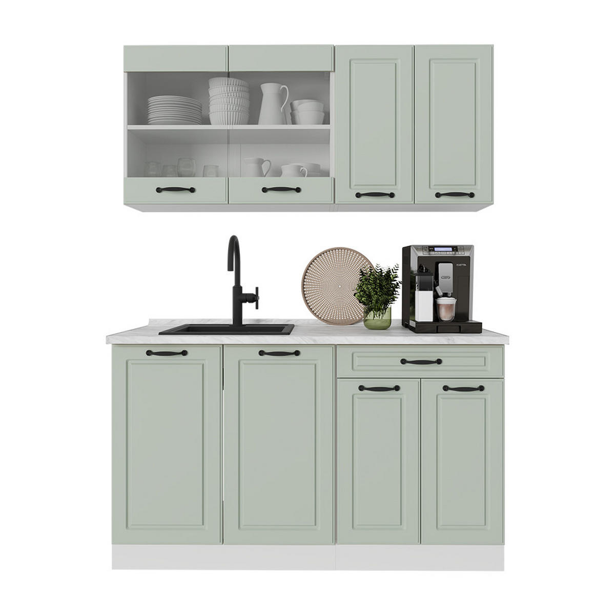 SINGLEKÜCHE R-Line, Mint Landhaus/Weiß, 140 cm ohne Arbeitsplatte - Weiß/Grün, Holzwerkstoff (140/81.6/46cm) - Vicco
