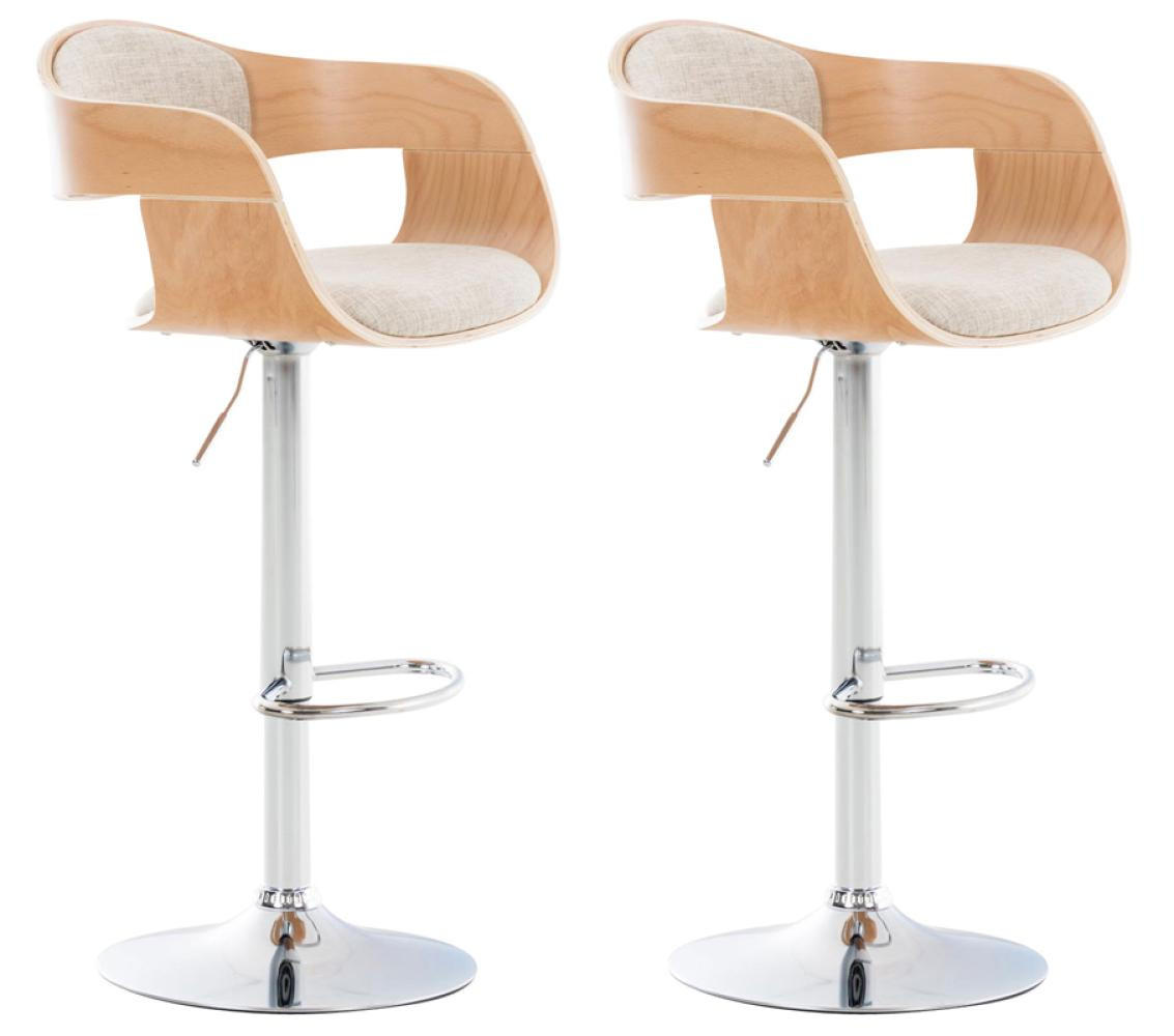 BARHOCKER 2er Set Stoff natura/creme - Chromfarben/Eukalyptusholzfarben, Textil/Metall (50/88/48cm) - CLP