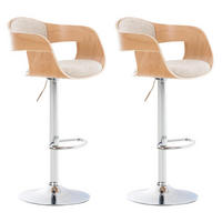 BARHOCKER 2er Set Stoff natura/creme - Chromfarben/Eukalyptusholzfarben, Textil/Metall (50/88/48cm) - CLP