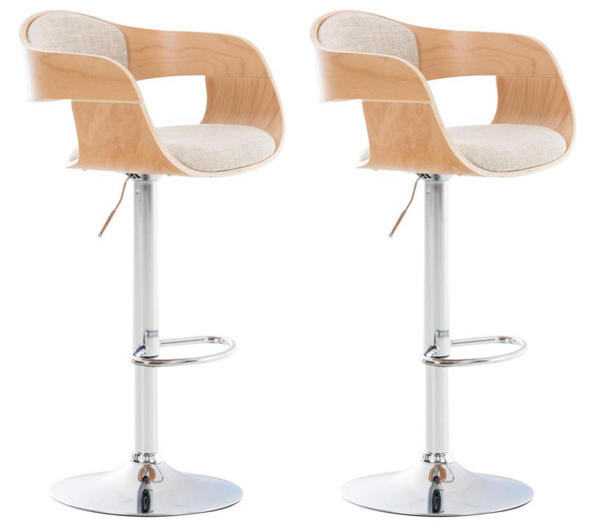 BARHOCKER 2er Set Stoff natura/creme - Chromfarben/Eukalyptusholzfarben, Textil/Metall (50/88/48cm) - CLP